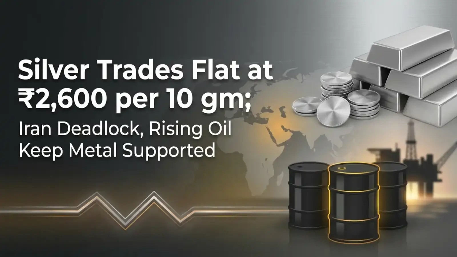 Silver Trades Flat at ₹2,600 per 10 gm; Iran Deadlock, Rising Oil Keep Metal Supported