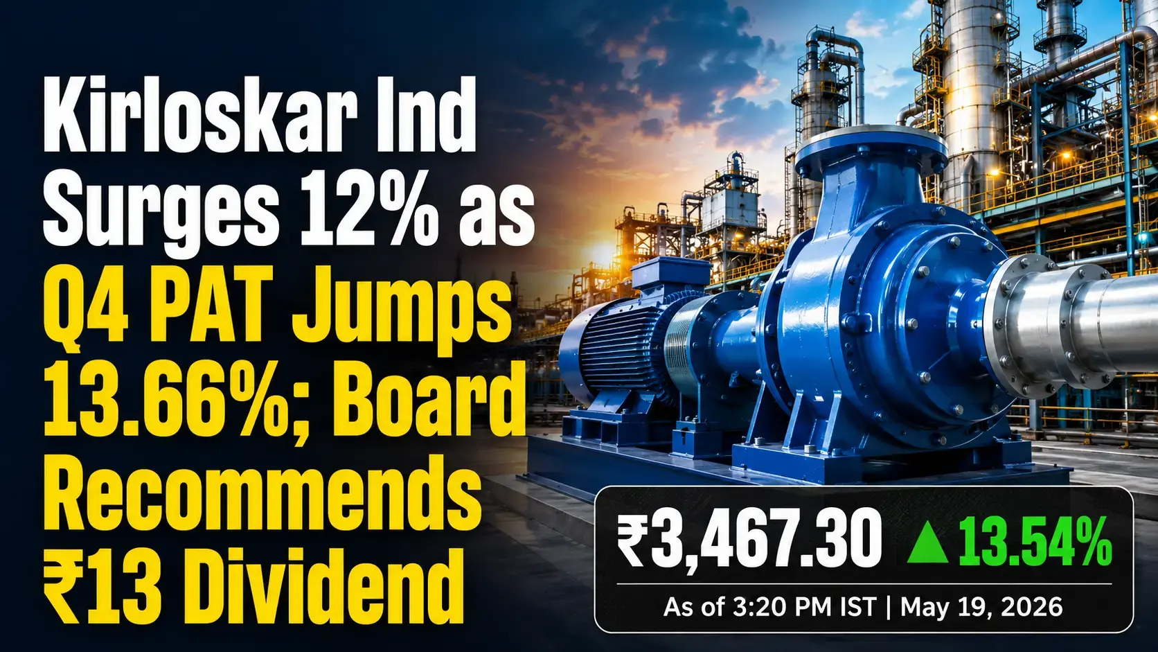 Q4 Results: Kirloskar Ind Surges 12% as PAT Jumps 13.66%; Board Recommends ₹13 Dividend 