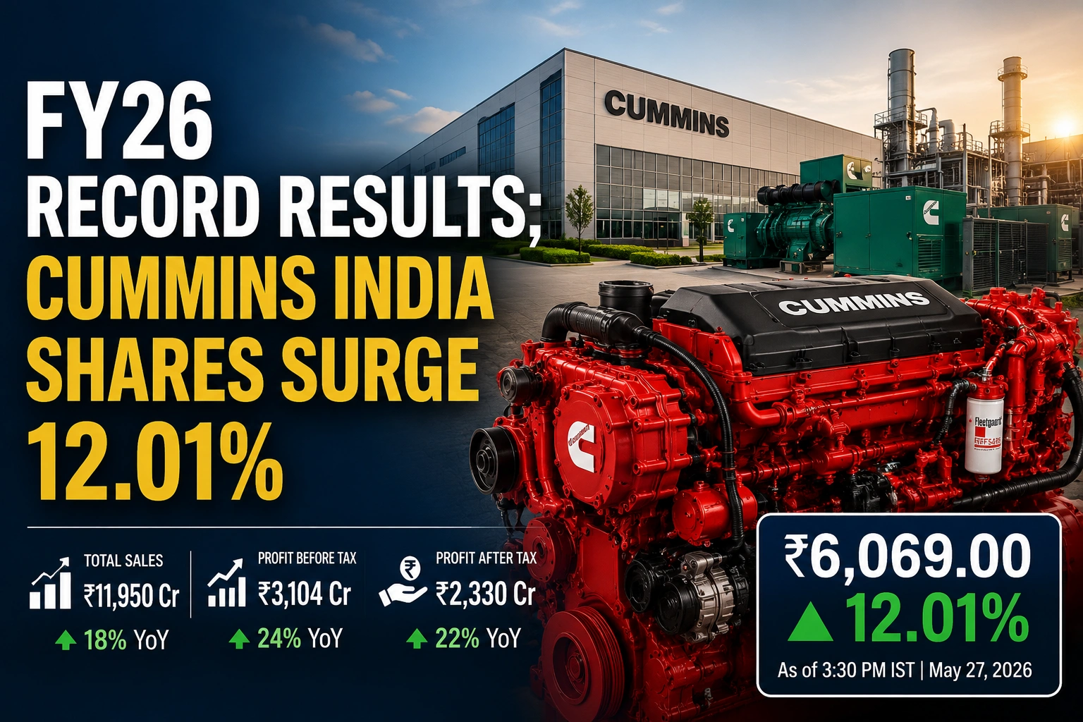 Cummins India Delivers Best-Ever Annual Revenue And Profit; Shares Up 12.01%