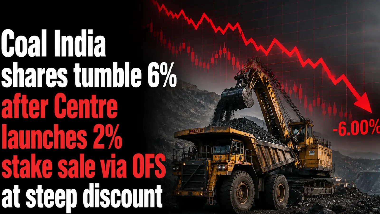 Coal India Shares Tumble 6% After Centre Launches 2% Stake Sale Via OFS at Steep Discount 