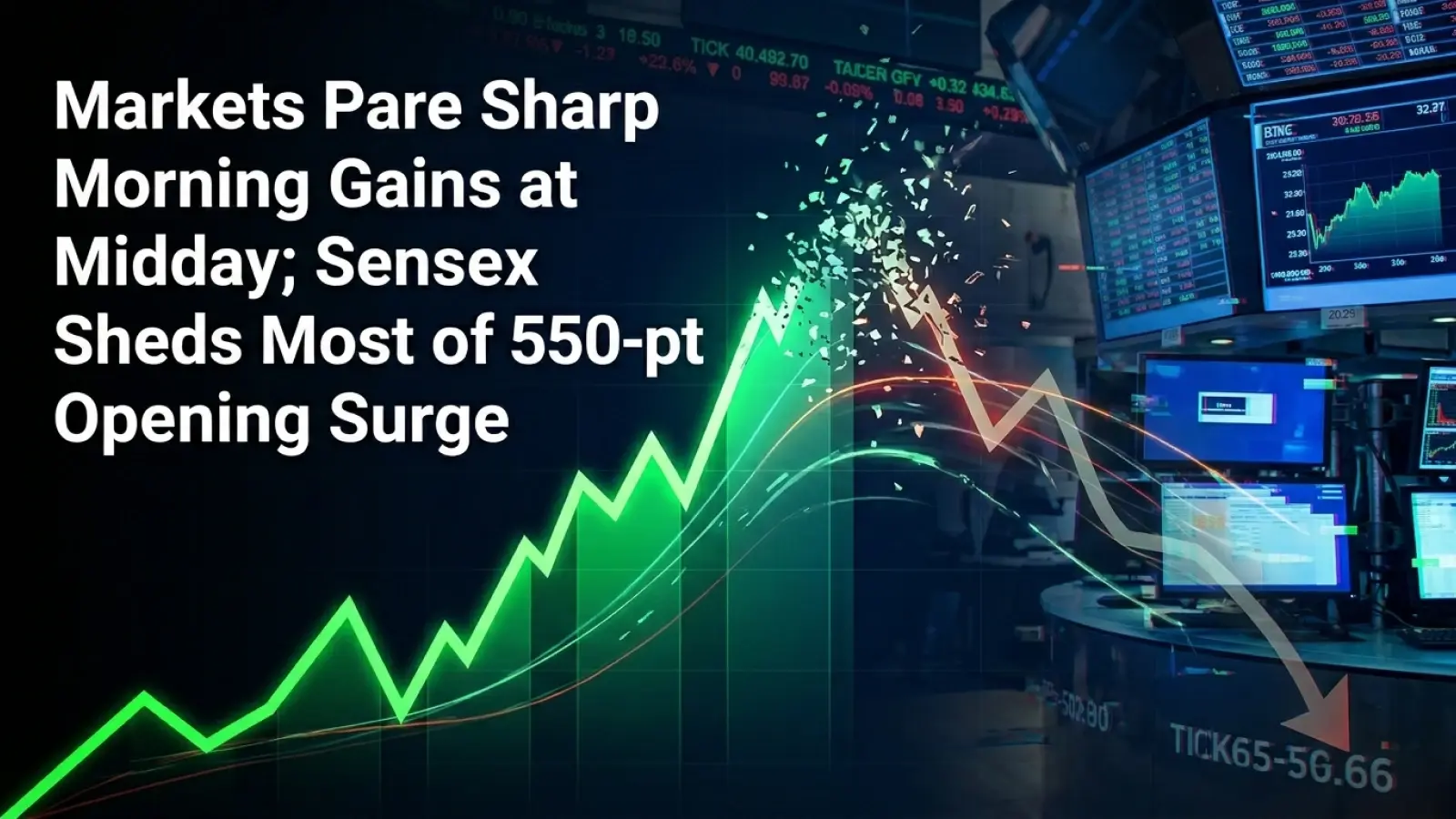 Markets Pare Sharp Morning Gains at Midday; Sensex Sheds Most of 550-pt Opening Surge