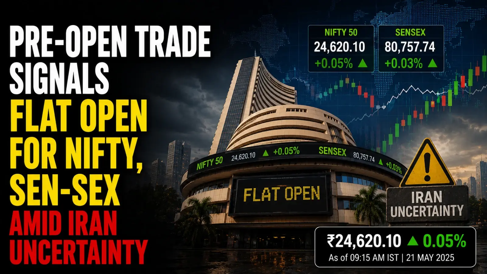 Pre-open Trade Signals Flat Open For Nifty, Sensex Amid Iran Uncertainty