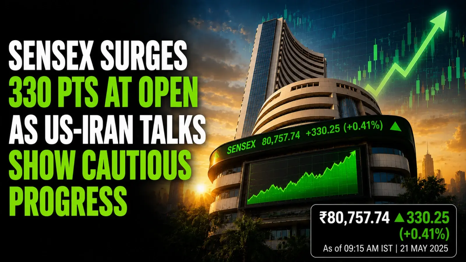 Sensex Surges 330 Points at Open as US-Iran Talks Show Cautious Progress