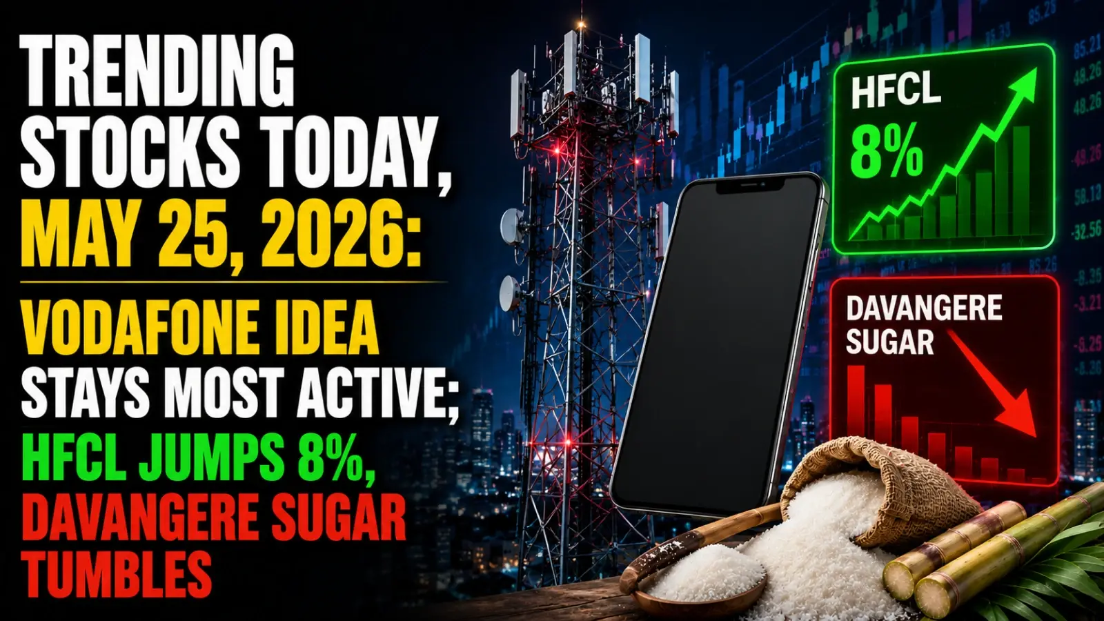 Trending Stocks Today, May 25, 2026: Vodafone Idea Stays Most Active; HFCL Jumps 8%, Davangere Sugar Tumbles
