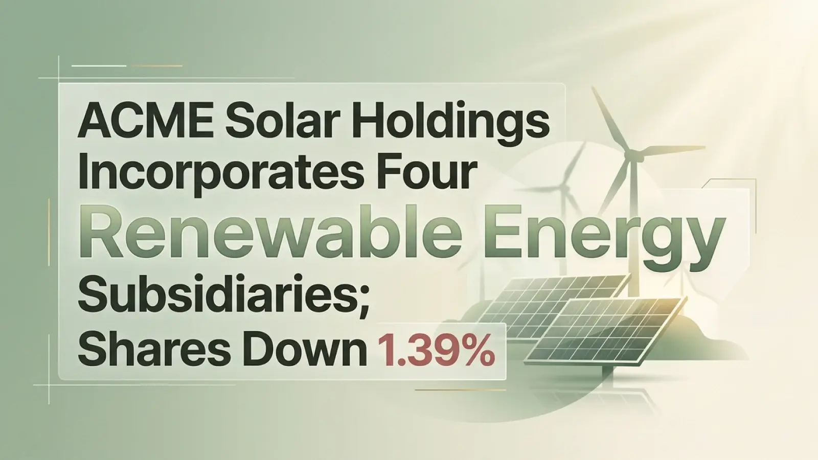 ACME Solar Holdings Incorporates Four Renewable Energy Subsidiaries; Shares Down 1.39% 