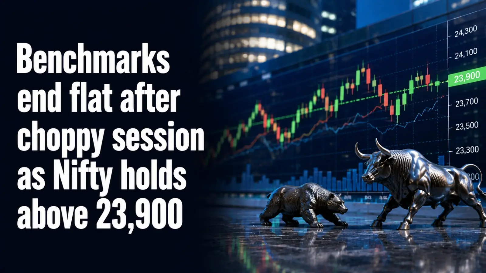 Benchmarks End Flat After Choppy Session as Nifty Holds Above 23,900