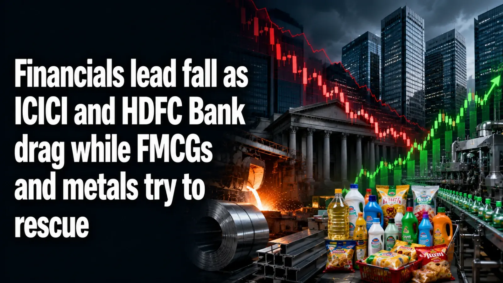 Financials Lead Fall as ICICI Bank, PSU Banks Drag While FMCG and Metals Try to Rescue