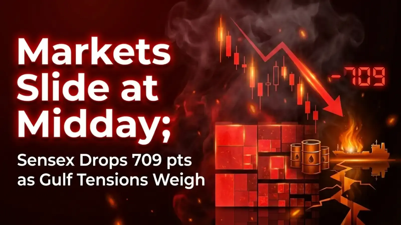 Markets Slide at Midday; Sensex Drops 709 pts as Gulf Tensions Weigh