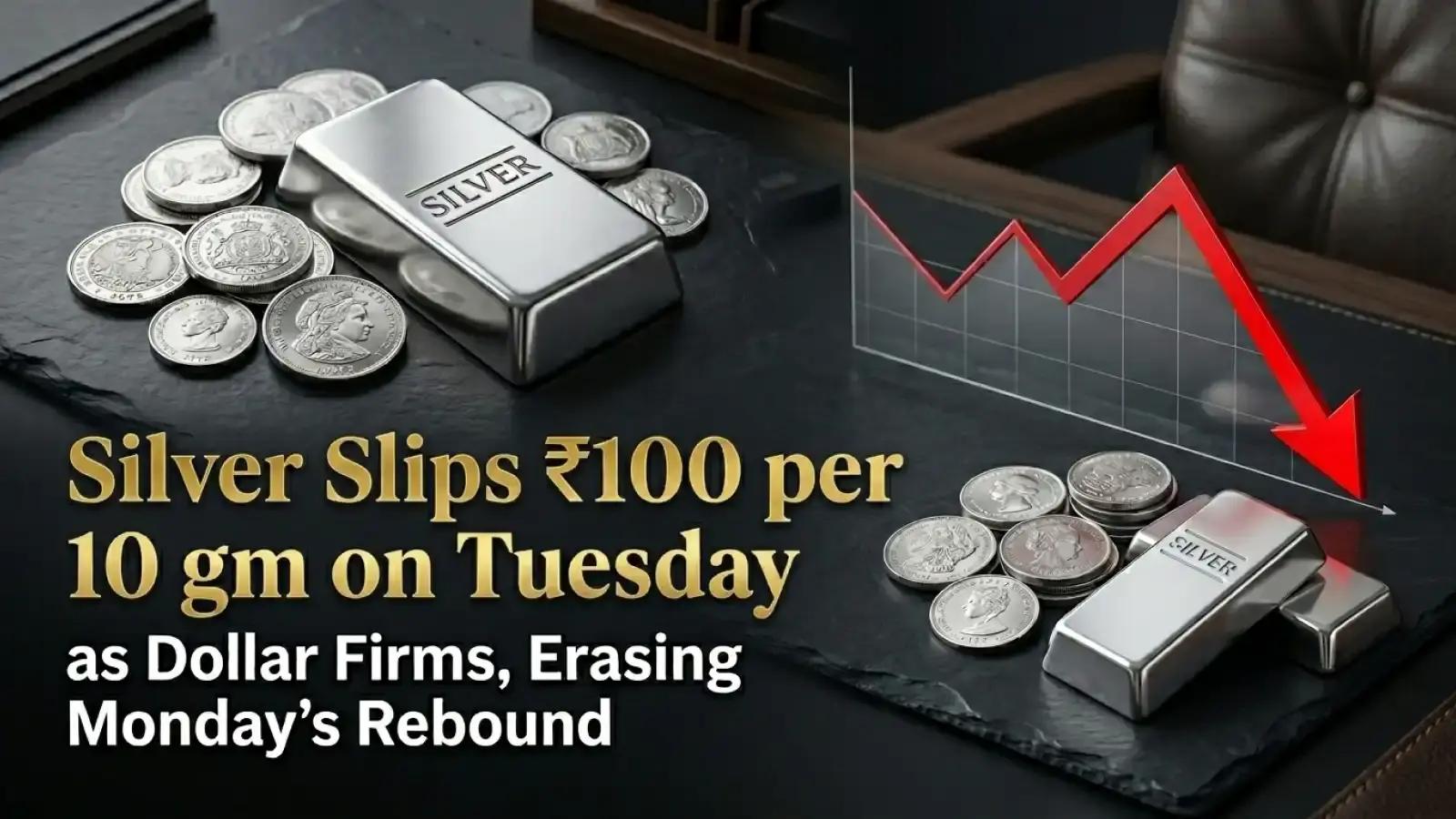 Silver Slips ₹100 per 10 gm on Tuesday as Dollar Firms, Erasing Monday’s Rebound