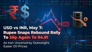 USD vs INR, May 7: Rupee Snaps Rebound Rally To Slip Again To 94.91 As Iran Uncertainty Outweighs Easier Oil Prices