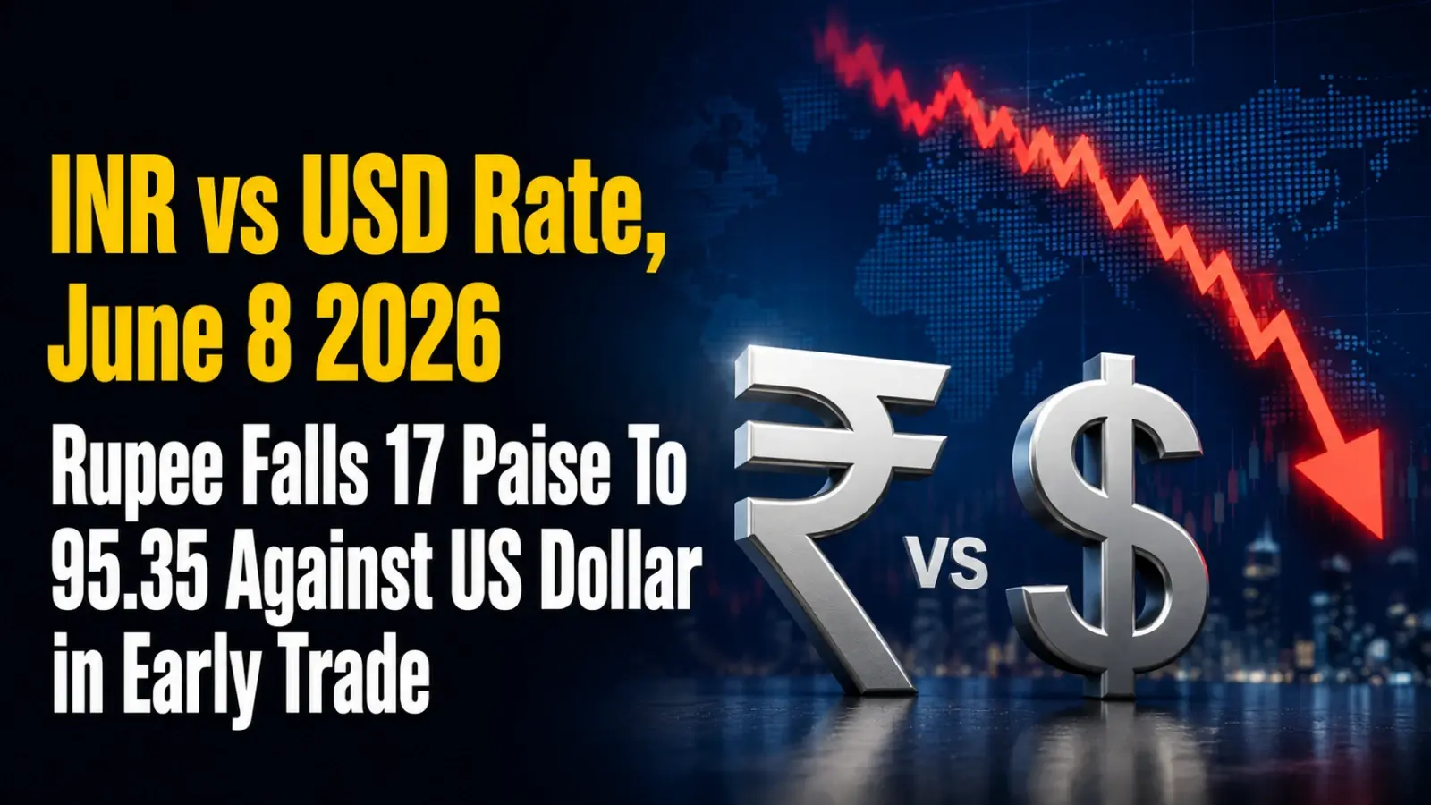 INR vs USD Rate, June 8, 2026: Rupee Falls 17 Paise To 95.35 Against US Dollar in Early Trade