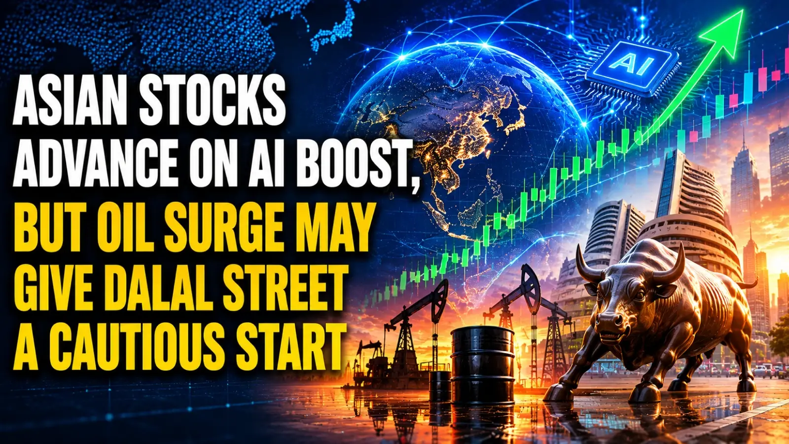 Asian Stocks Advance on AI Boost, But Oil Surge May Give Dalal Street A Cautious Start