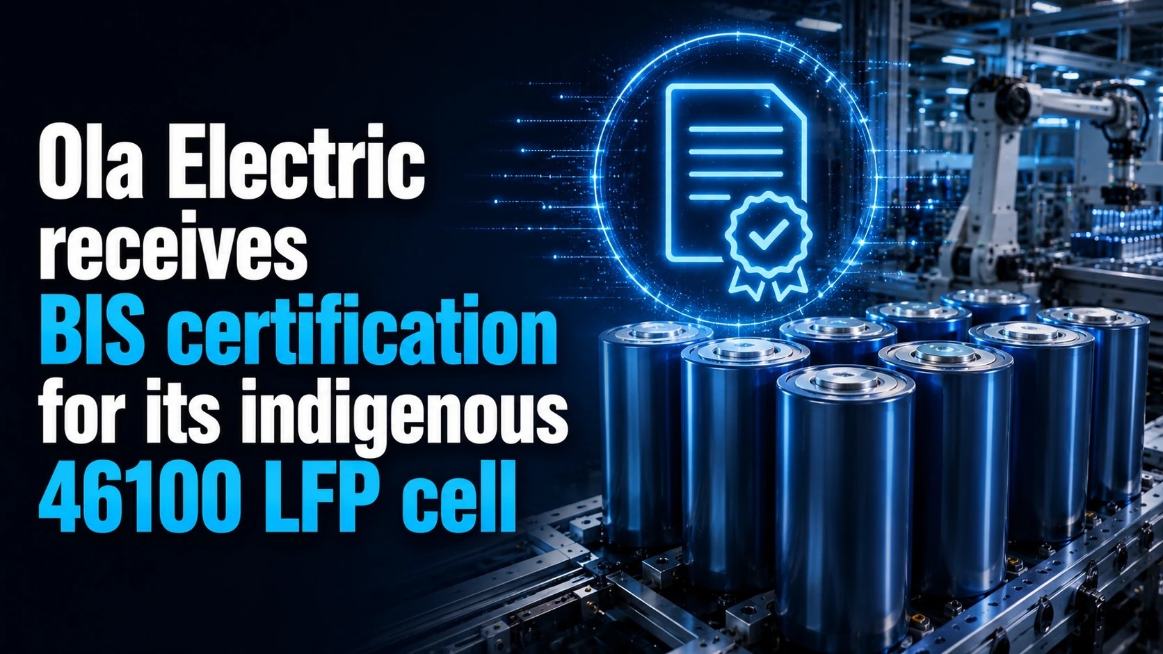 Ola Electric Receives BIS Certification for Its Indigenous 46100 LFP Cell