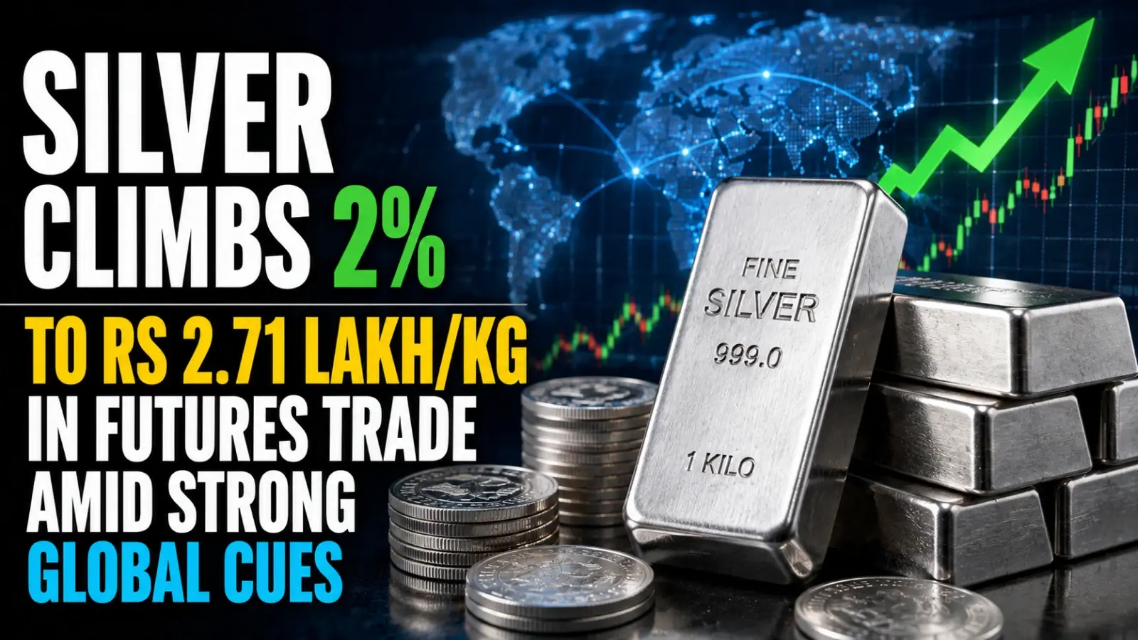 Silver Climbs 2% To Rs 2.71 Lakh/Kg in Futures Trade Amid Strong Global Cues