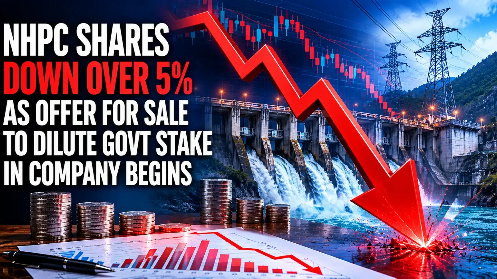 NHPC Shares Down Over 5% as Offer for Sale to Dilute Govt Stake in Company Begins