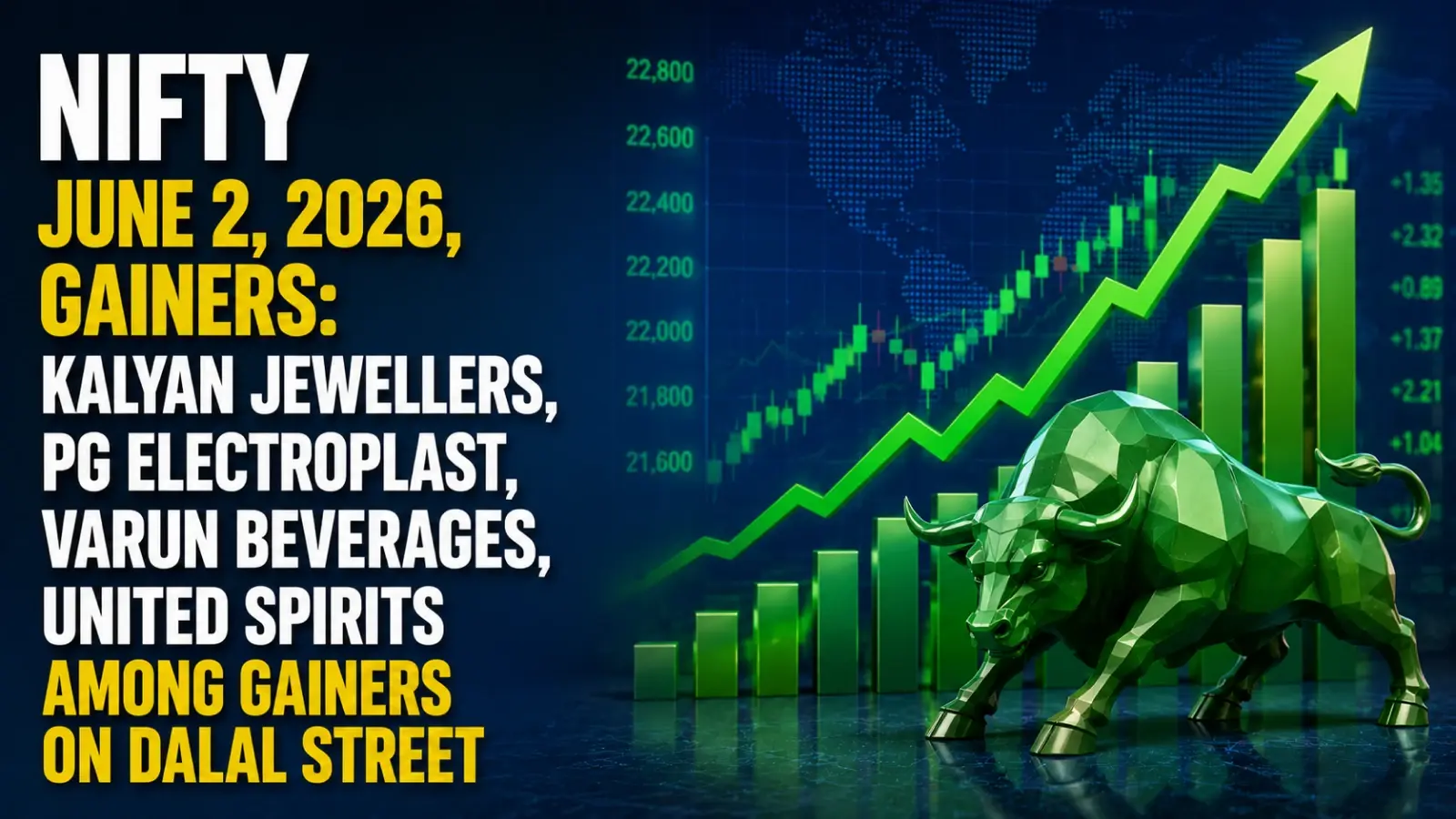 Nifty June 2, 2026, Gainers: Kalyan Jewellers, PG Electroplast,Varun Beverages, United Spirits Among Gainers on Dalal Street