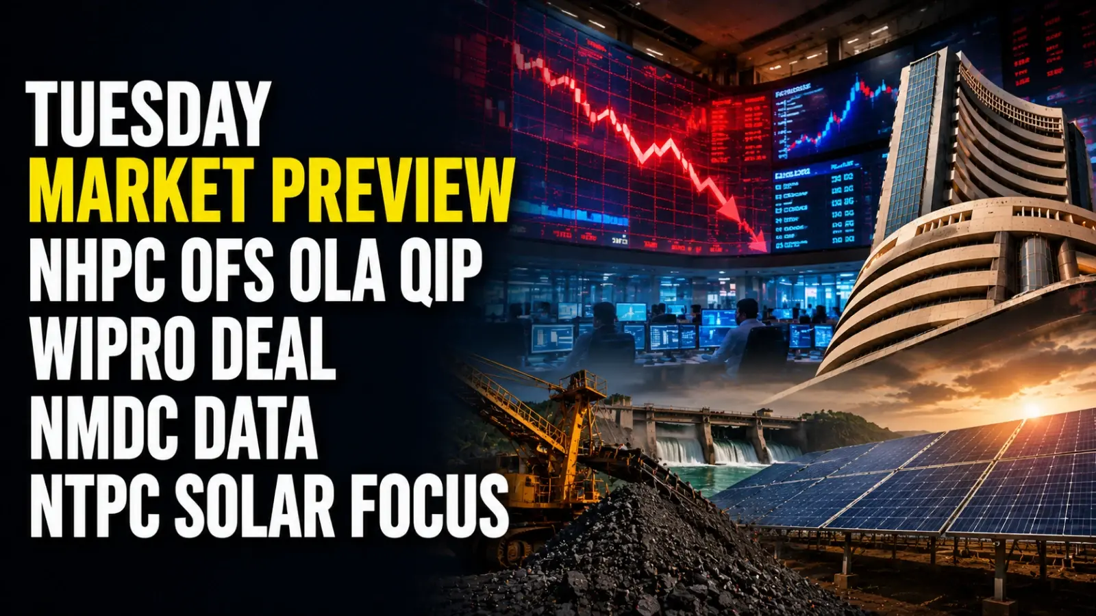 Stock Market June 2, 2026, Preview: NHPC OFS, Ola Electric QIP, Wipro's Aggne Stake Buy, NMDC Production Data and NTPC's Ramagundam Solar Milestone to Keep Indian Investors Busy on Tuesday