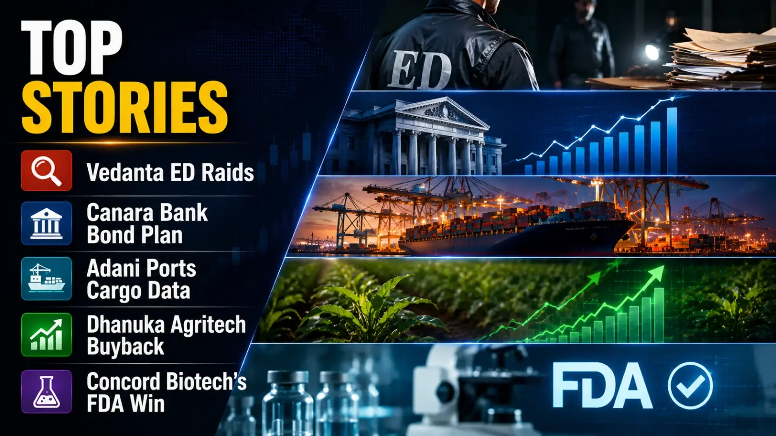 Vedanta ED Raids, Canara Bank Bond Plan, Adani Ports Cargo Data, Dhanuka Agritech Buyback and Concord Biotech's USFDA Win to Keep Indian Investors Busy on Wednesday