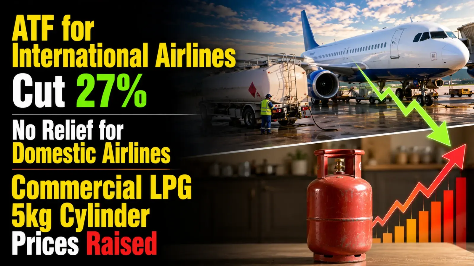 ATF for International Airlines Cut 27%, No Relief for Domestic Airlines; Commercial LPG, 5-kg Cylinder Prices Raised