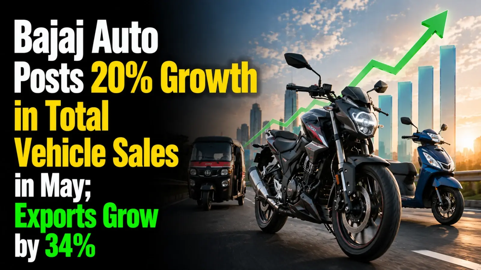Bajaj Auto Posts 20% Growth in Total Vehicle Sales in May; Exports Grow by 34% 
