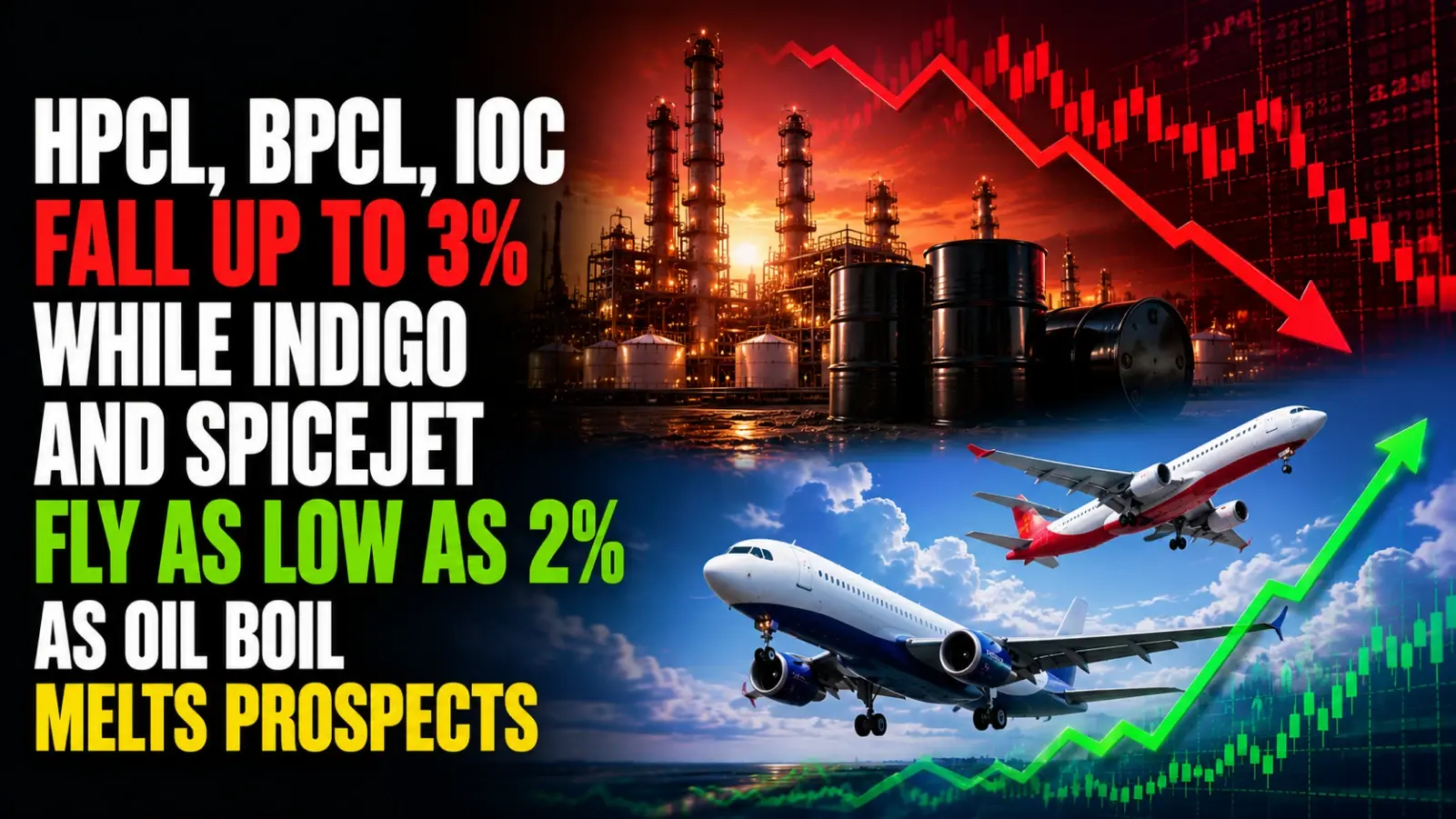 HPCL, BPCL, IOC Shares Fall Up To 3%; Indigo, SpiceJet Stocks Fly as Low As 2% As Oil Boil Melts Prospects