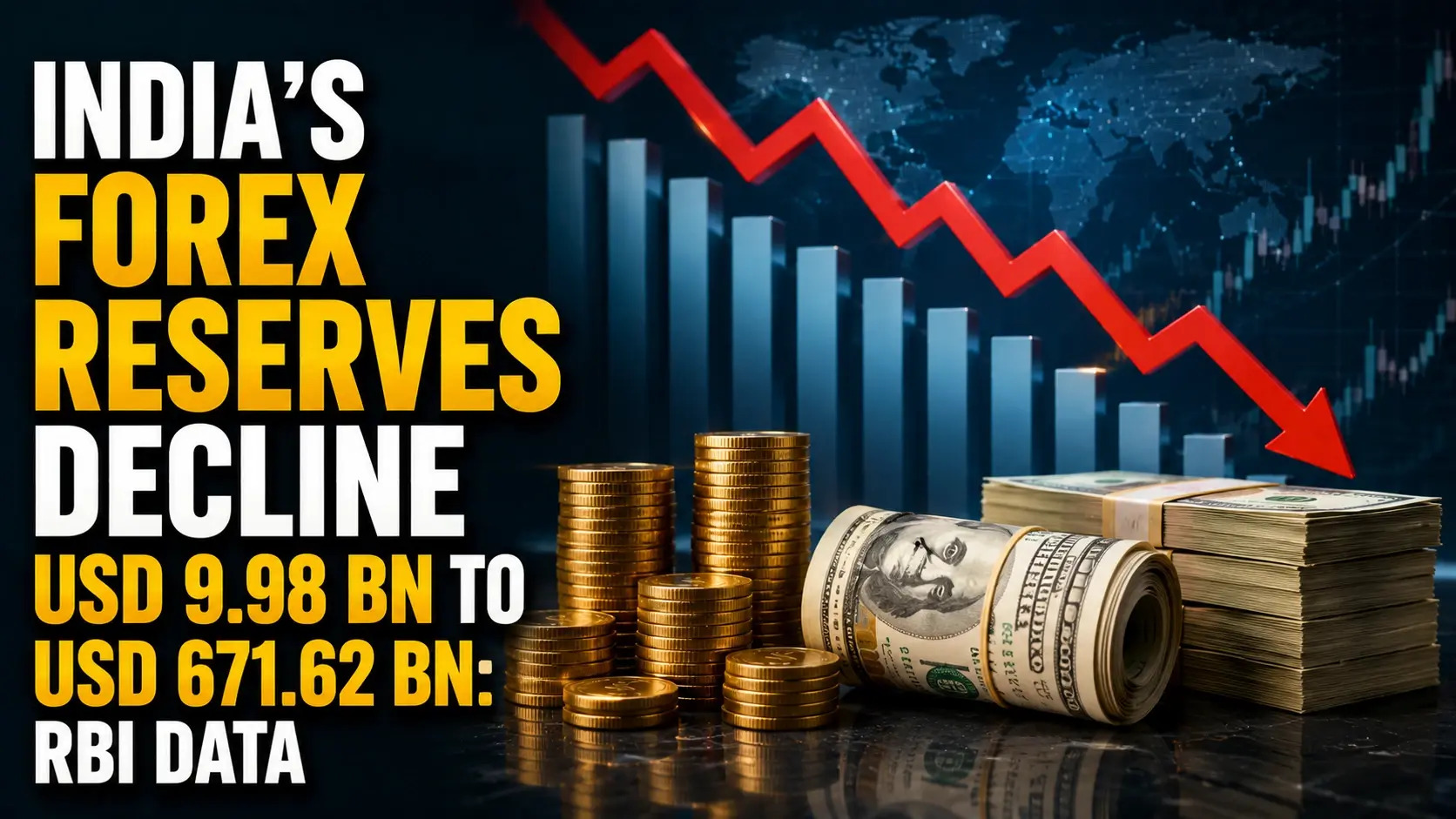 India’s Forex Reserves Decline USD 9.98 Bn to USD 671.62 Bn: RBI Data