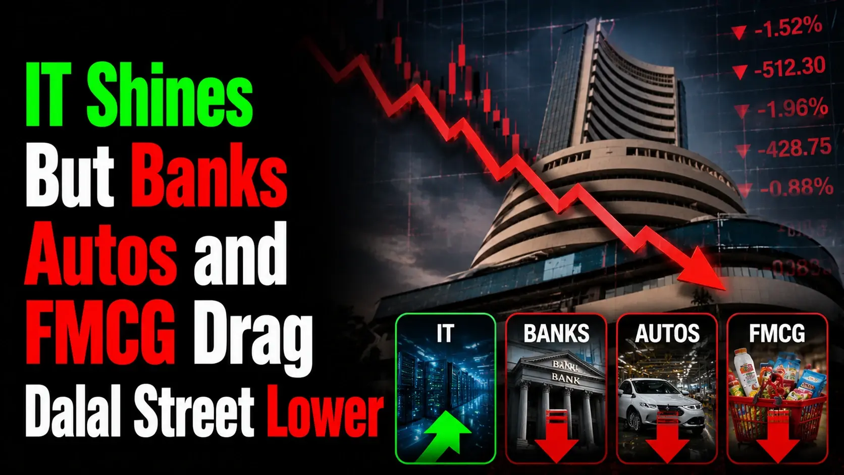 IT Shines, But Banks, Autos and FMCG Drag Dalal Street Lower