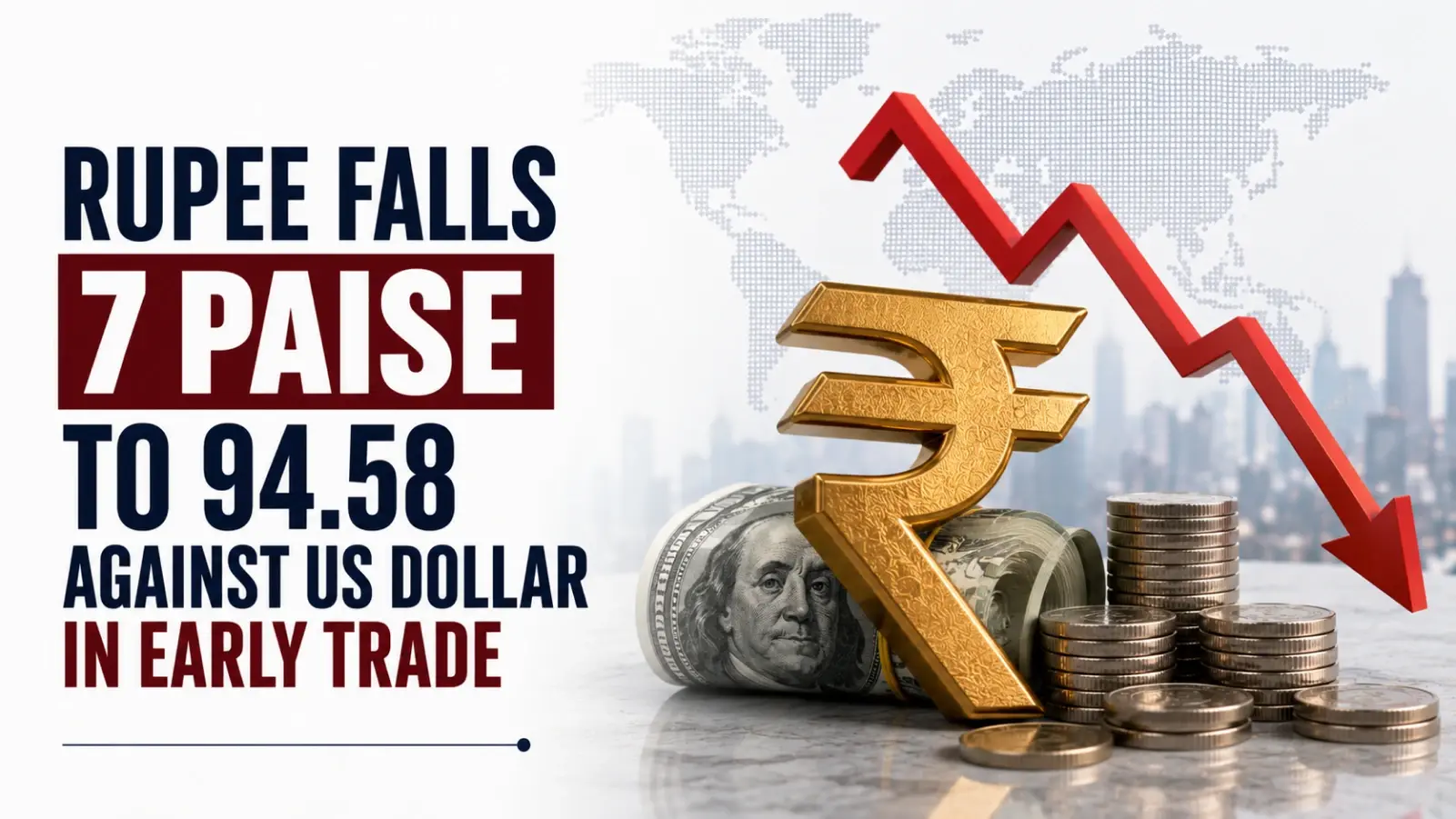 INR vs USD Rate, June 30, 2026: Rupee Falls 7 Paise to 94.58 Against US Dollar in Early Trade