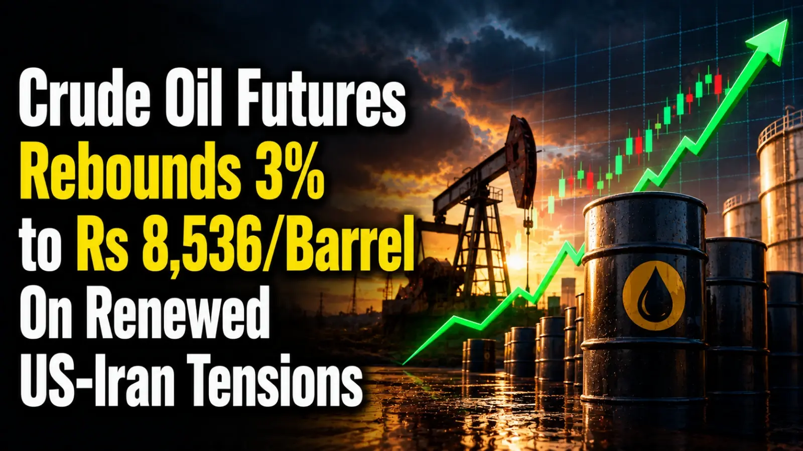 Crude Oil Futures Rebounds 3% to Rs 8,536/Barrel On Renewed US-Iran Tensions