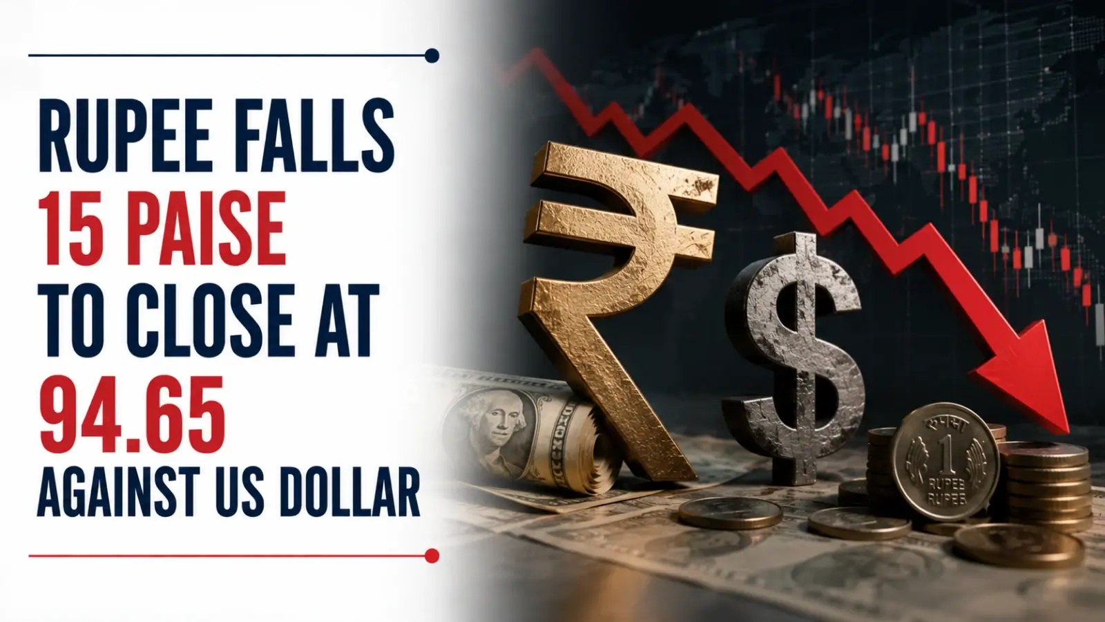 INR vs USD Rate, June 30, 2026: Rupee Falls 15 Paise To Close at 94.65 Against US Dollar