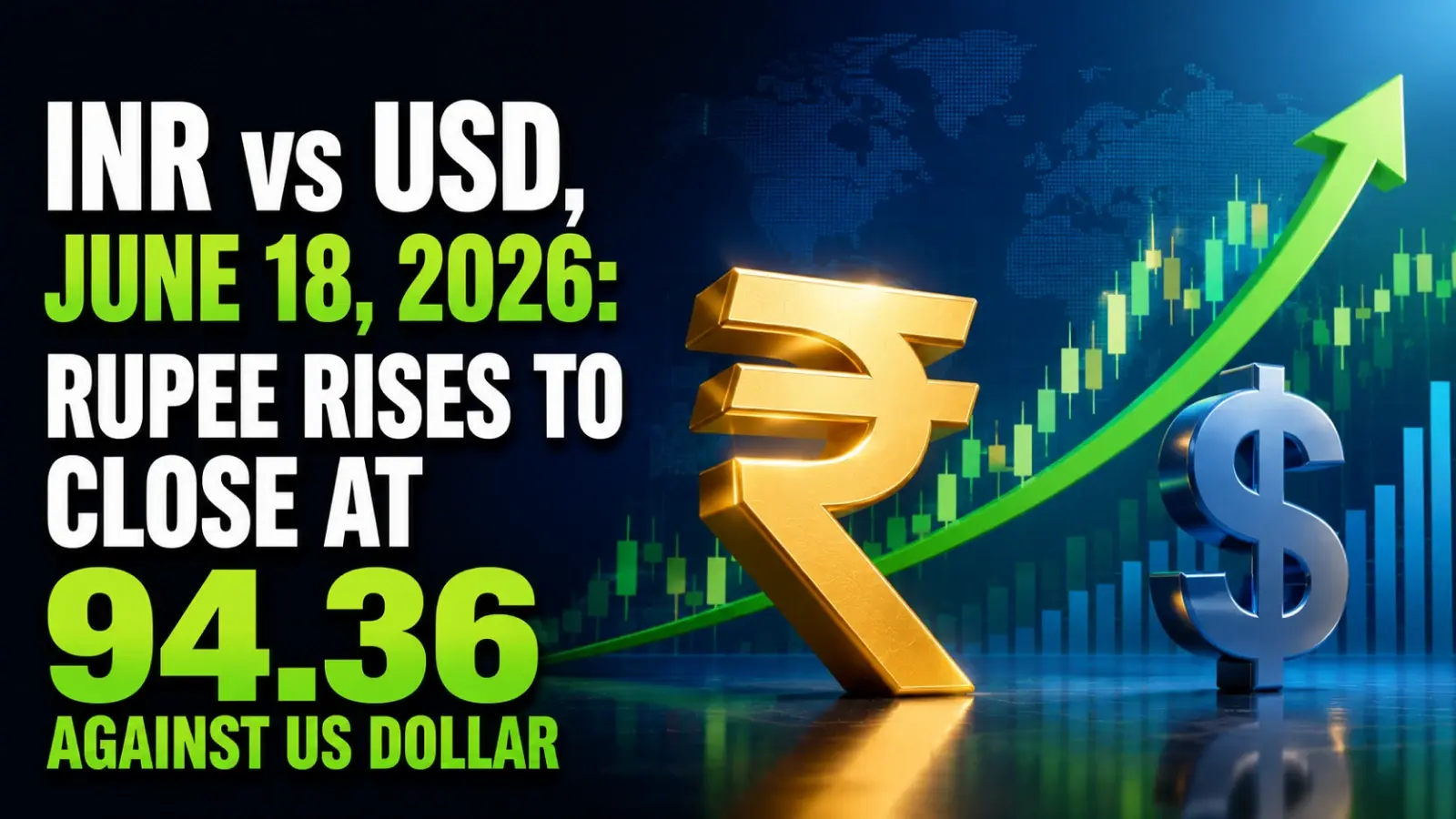 INR vs USD, June 18, 2026: Rupee Rises to Close at 94.36 Against US Dollar
