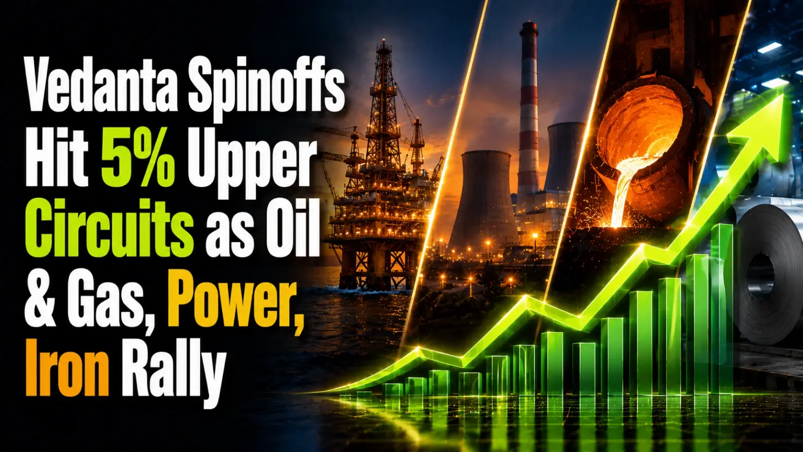Vedanta Spinoffs Hit 5% Upper Circuits as Oil & Gas, Power, Iron Rally; Aluminium Lags Amid Early Price Discovery