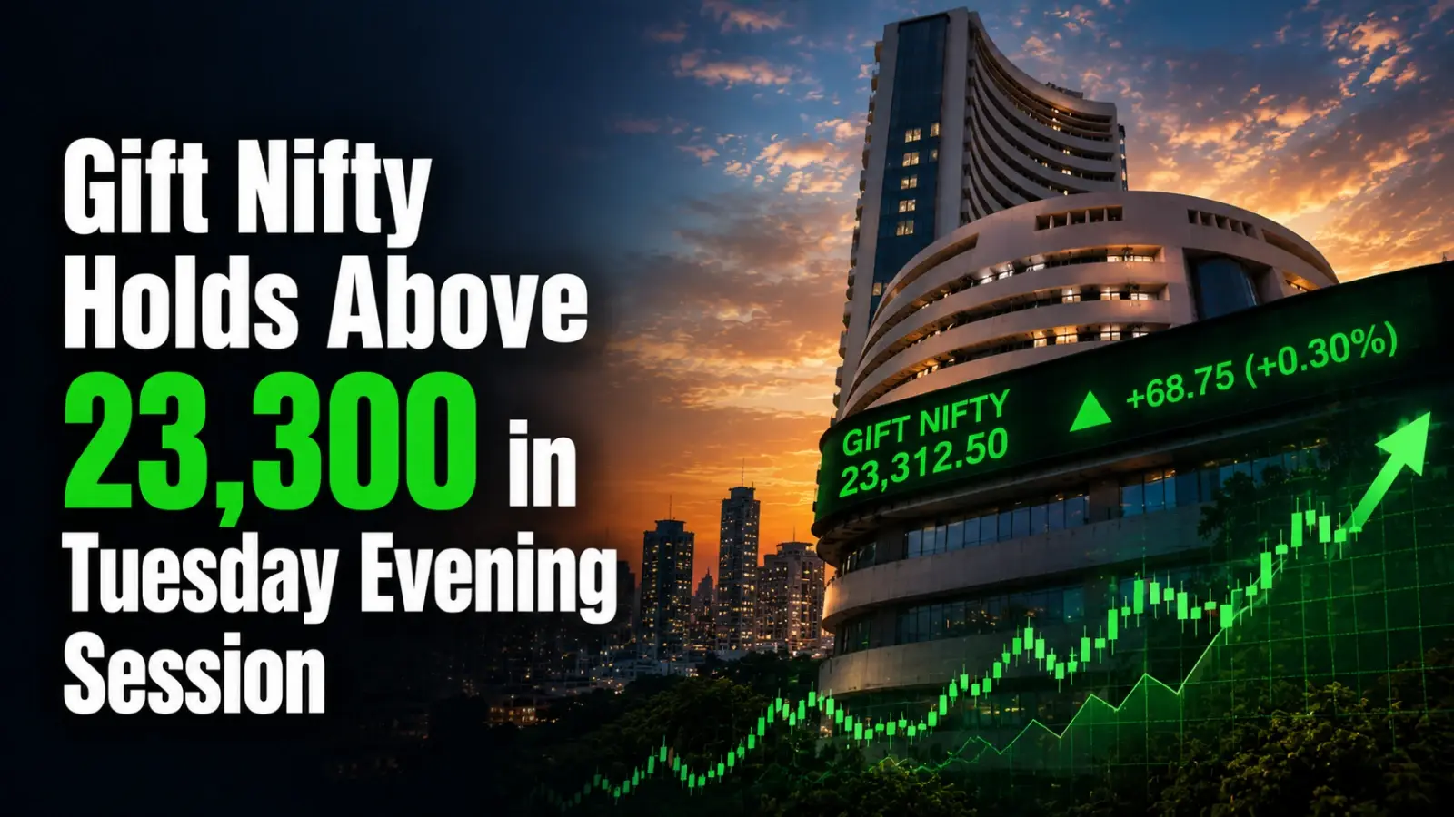 Gift Nifty Holds Above 23,300 in Tuesday Evening Session, Points to Green Open for Indian Markets on Wednesday