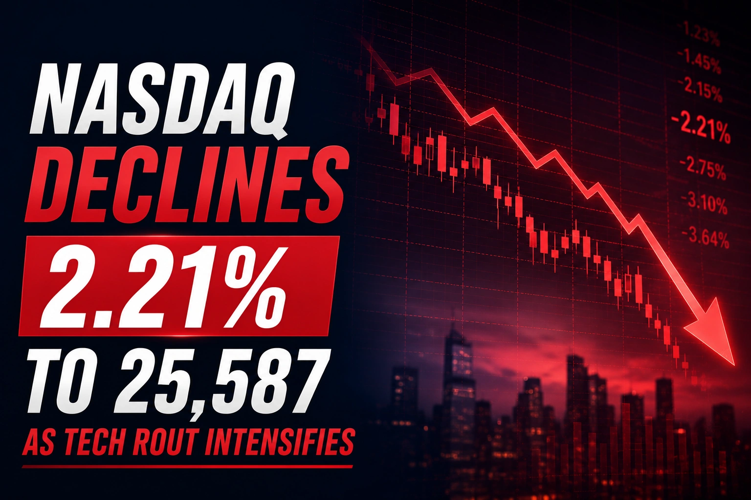 Nasdaq Declines 2.21% to 25,587 as Tech Rout Int‌‌e‌nsi‌fi‌es; S&P 500 Drops 1.44%, Dow Fl‌‌at Ami‌‌d Fe‌‌d Jitters 