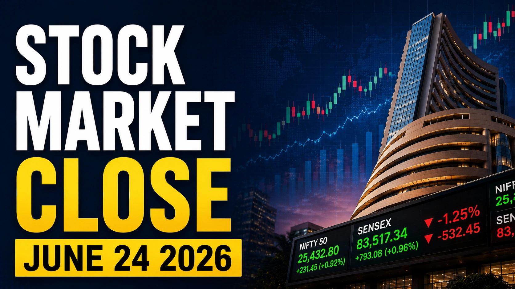 Stock Market Close, June 24, 2026: Markets Stage Sharp Recovery as Brent Below $76 Inspires Broad-based Buying 