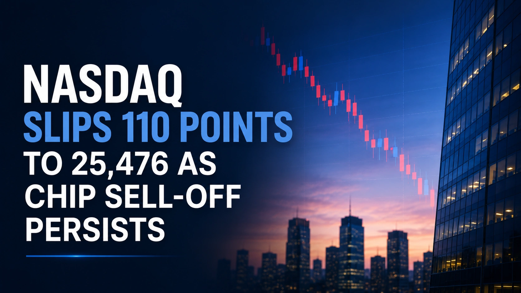 Nasdaq Slips 110 Points to 25,476 as Chip Sell-Off Persists; Dow Gains 0.35% on Oil Plunge