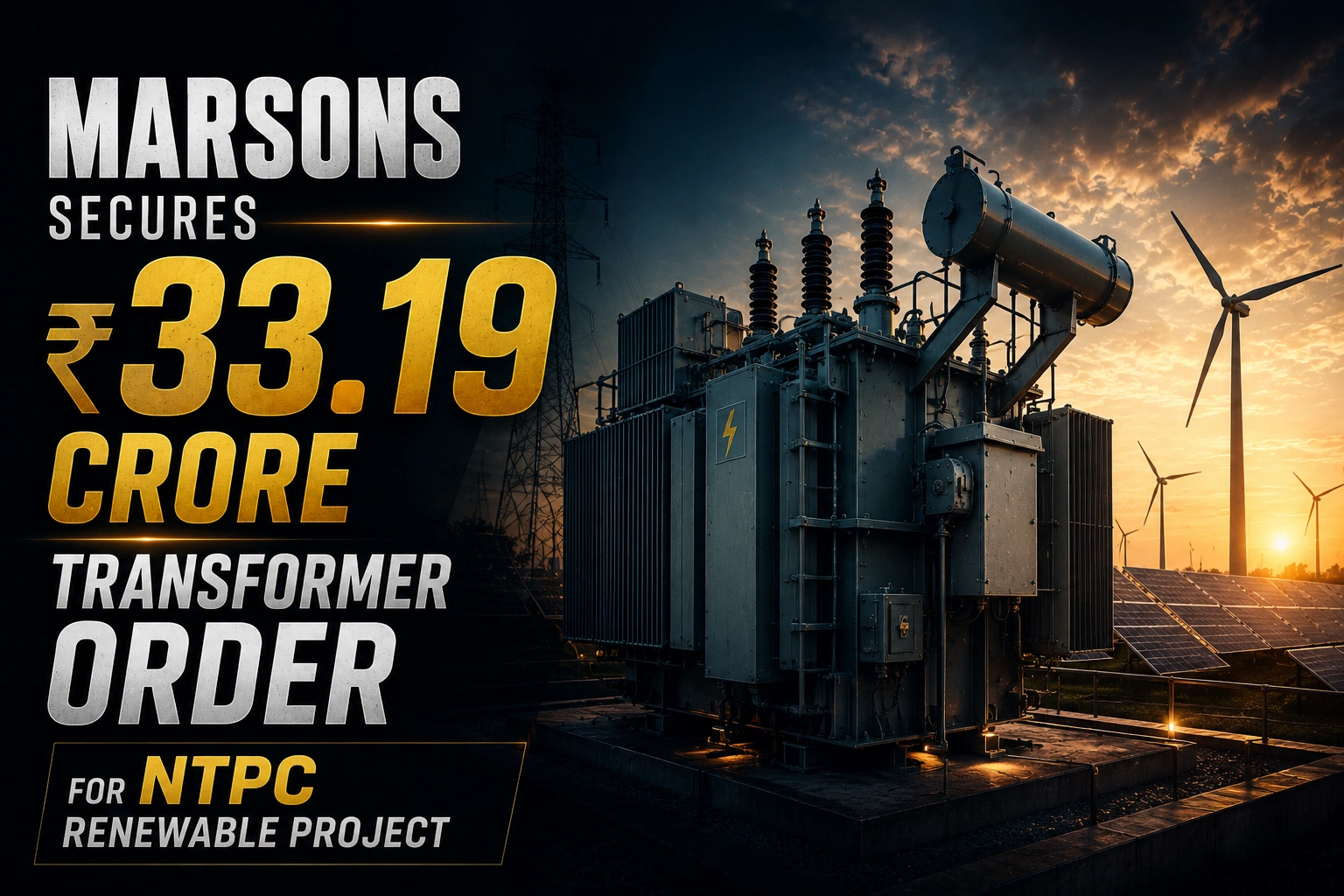 Marsons Secures ₹33.19 Crore Transformer Order for NTPC Renewable Project; Shares Flat