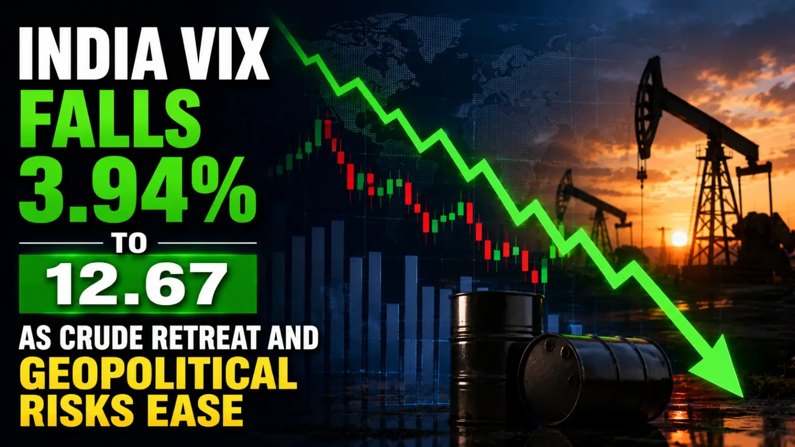 India VIX Falls 3.94% to 12.67 as Crude Oil Prices Retreat and Geopolitical Risks Ease