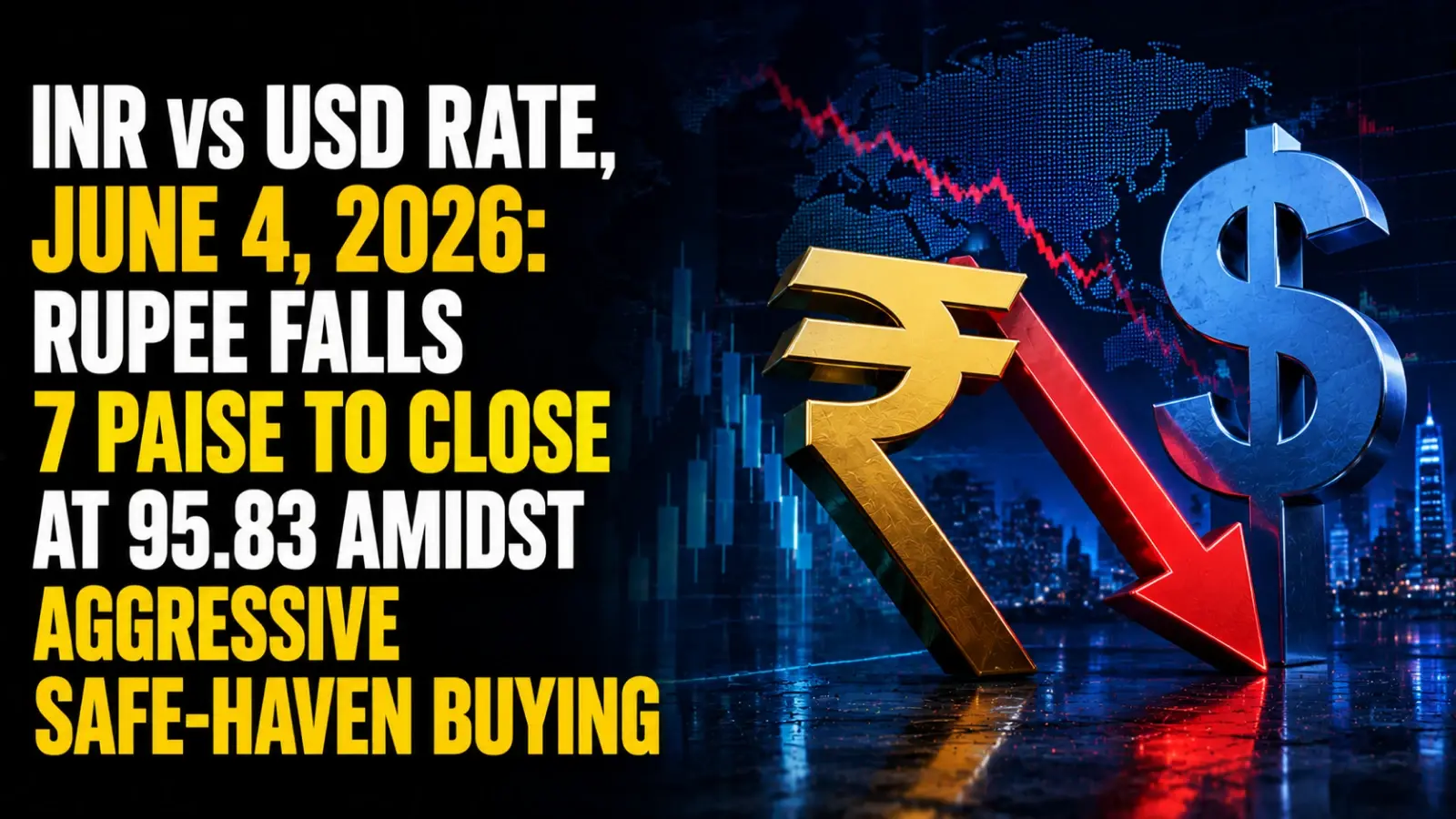 INR vs USD Rate, June 4, 2026: Rupee Falls 7 Paise to Close At 95.83 Amidst Aggressive Safe-Haven Buying