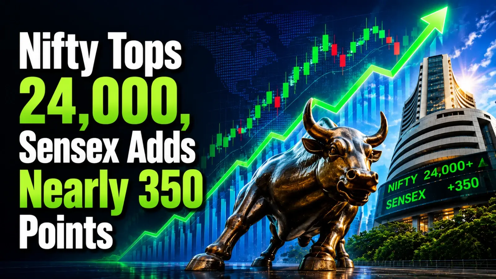 Stock Market Close Report, June 17, 2026: Nifty Tops 24,000, Sensex Adds Nearly 350 Points as Markets Rise for Fourth Day Ahead of US Fed Policy Decision