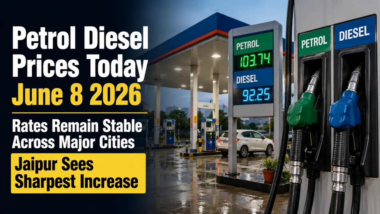 Petrol, Diesel Prices Today, June 8, 2026: Rates Remain Stable Across Major Cities; Jaipur Sees Sharpest Increase