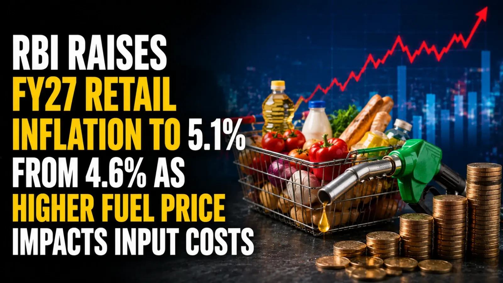 RBI Raises FY27 Retail Inflation To 5.1% from 4.6% As Higher Fuel Price Impacts Input Costs