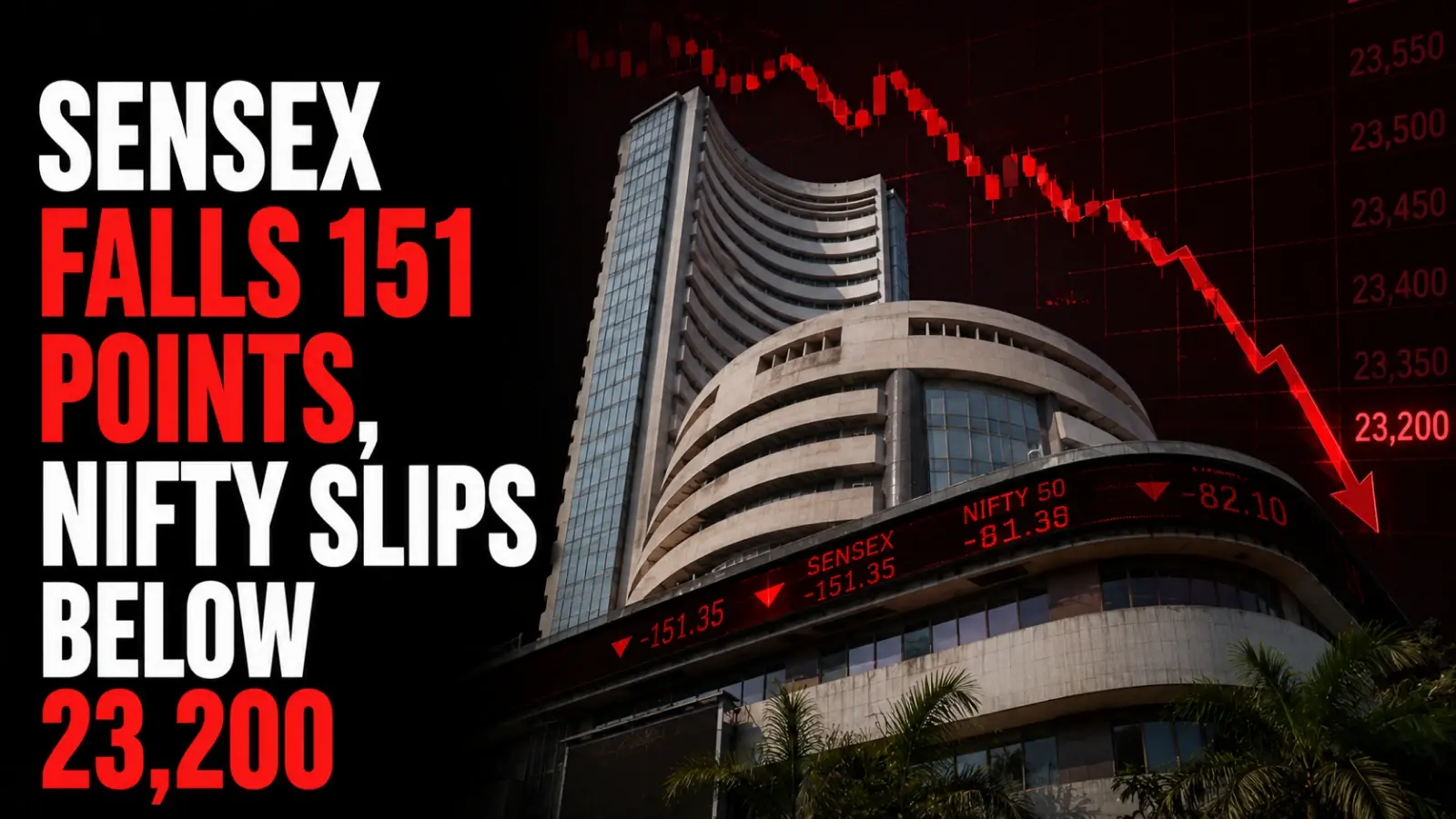 Sensex Falls 151 Points, Nifty Slips Below 23,200 as IT Rout Overshadows Strength in Media, Pharma and Private Banks