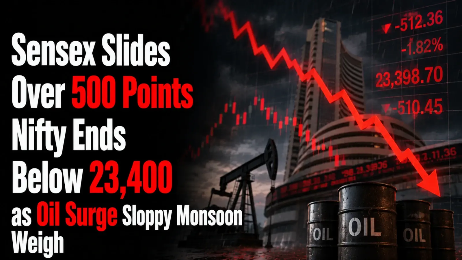 Stock Market June 1, 2026, Close Report: Sensex Slides Over 500 Points, Nifty Ends Below 23,400 as Oil Surge, Sloppy Monsoon Weigh