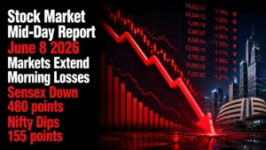 Stock Market Mid-Day Report, June 8, 2026: Markets Extend Morning Losses; Sensex Down 480 points, Nifty Dips 155 points