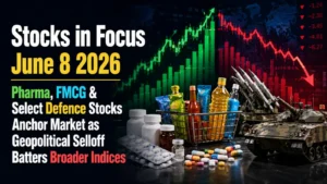 Stocks in Focus, June 8, 2026: Pharma, FMCG & Select Defence Stocks Anchor Market as Geopolitical Selloff Batters Broader Indices