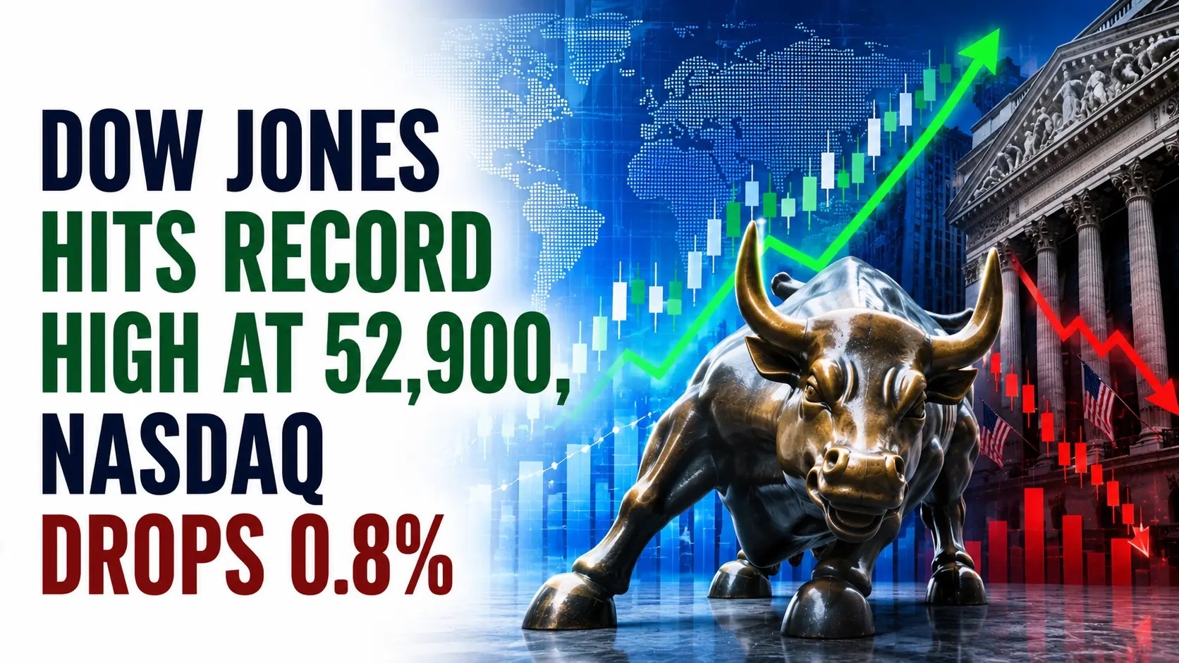 Dow Jones Hits Record High at 52,900, Nasdaq Drops 0.8% as Chip Stocks Extend Sell-Off on Weak Jobs Data