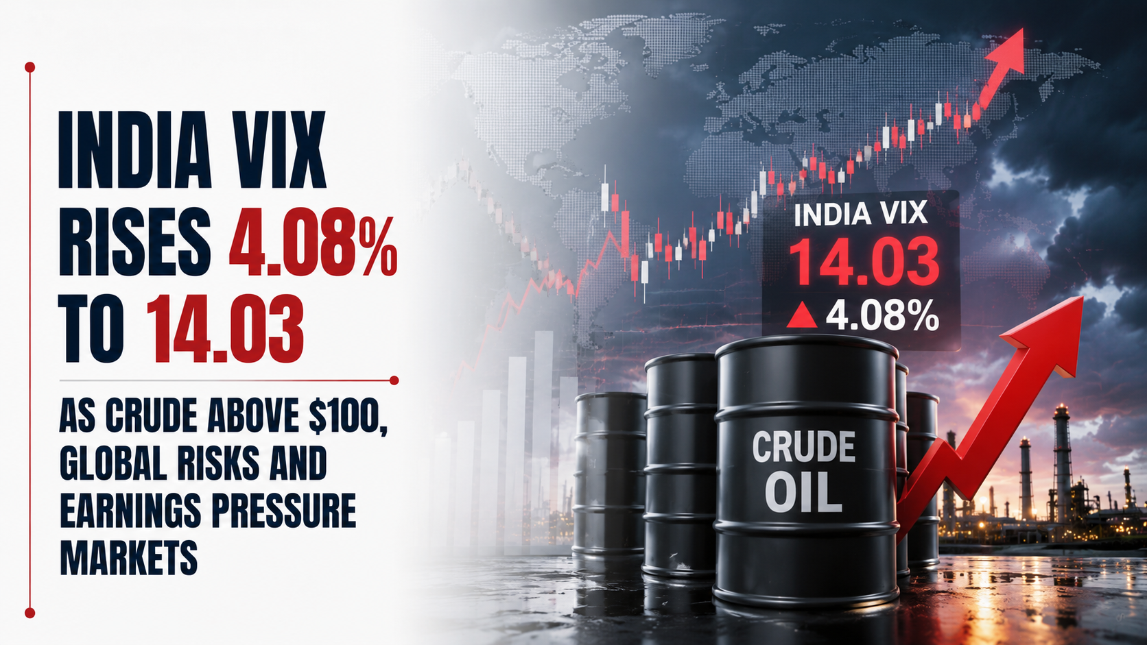 India VIX Rises 4.08% to 14.03 as Crude Above $100, Global Risks and Earnings Pressure Markets
