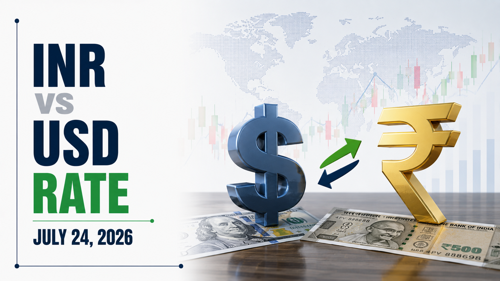 INR vs USD Rate, July 24, 2026: Rupee Recovers 18 Paise To Settle at 96.55 Against US Dollar