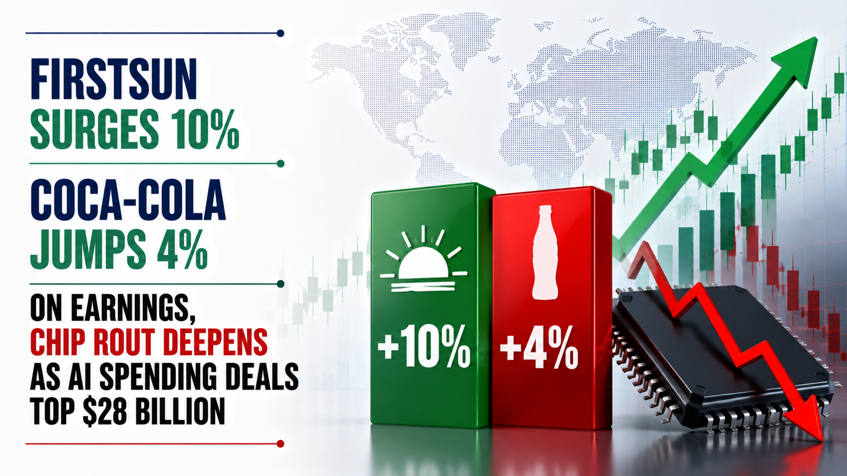 FirstSun Surges 10% and Coca-Cola Jumps 4% on Earnings, Chip Rout Deepens as AI Spending Deals Top $28 Billion 